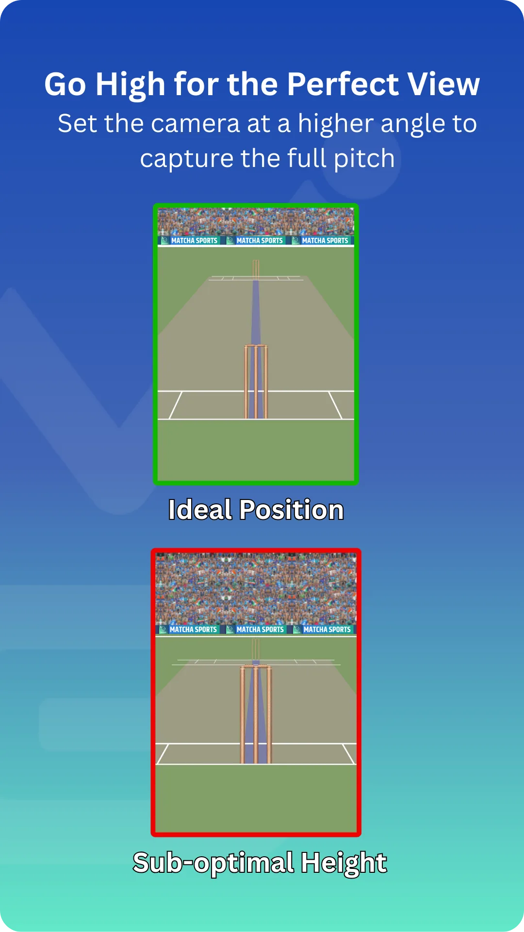 Go high for the perfect view: set the camera at a higher angle to capture the full pitch. Low angles give a sub-optimal view.